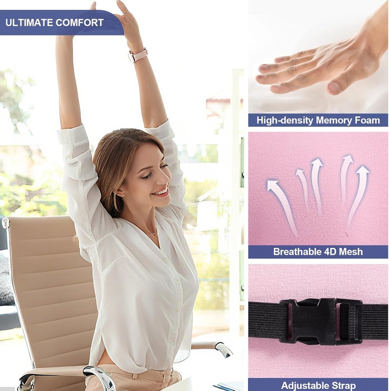 BYMECOST Lumbar Support Pillow for Car, Memory Foam Car Seat Back Support Pillow for Driving, Back Cushion with Strap for Pain Relief, Ergonomic Back Cushion for Office Chair, Wheelchair (Pink) - Image 5